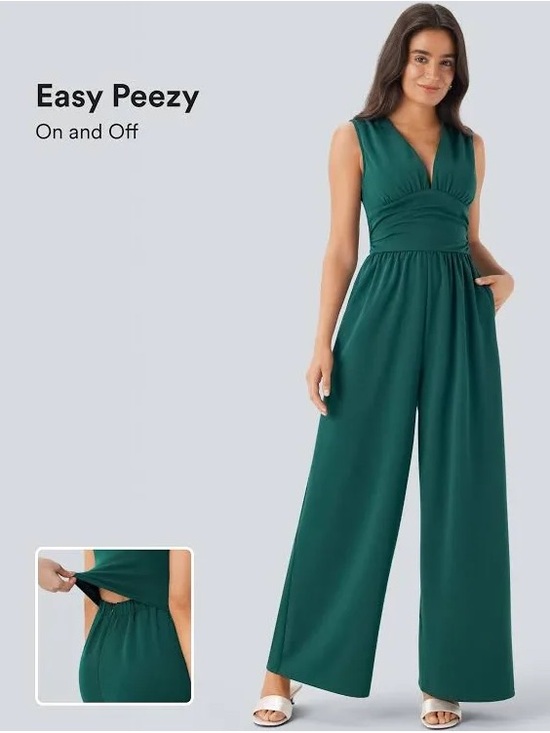 HALARA Pants - Halara V Neck Sleeveless Ruched Pocket Jumpsuit small